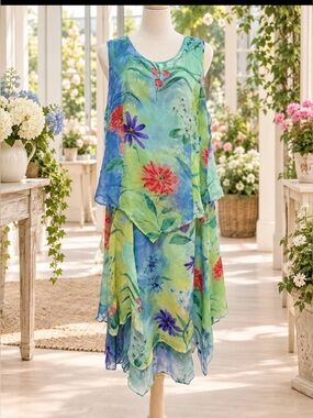 Phool vintage Tiered Sundress Green and Blue size m